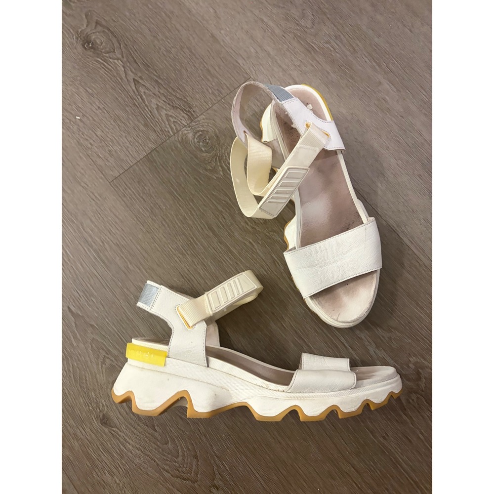 Sorel‎ Kinetic Sandal White Sea Salt Yellow Platform Sporty Leather Womens 10